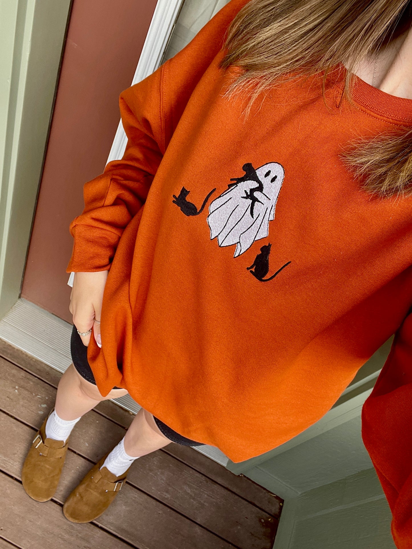 Cat Lover Ghost Embroidered Crewneck