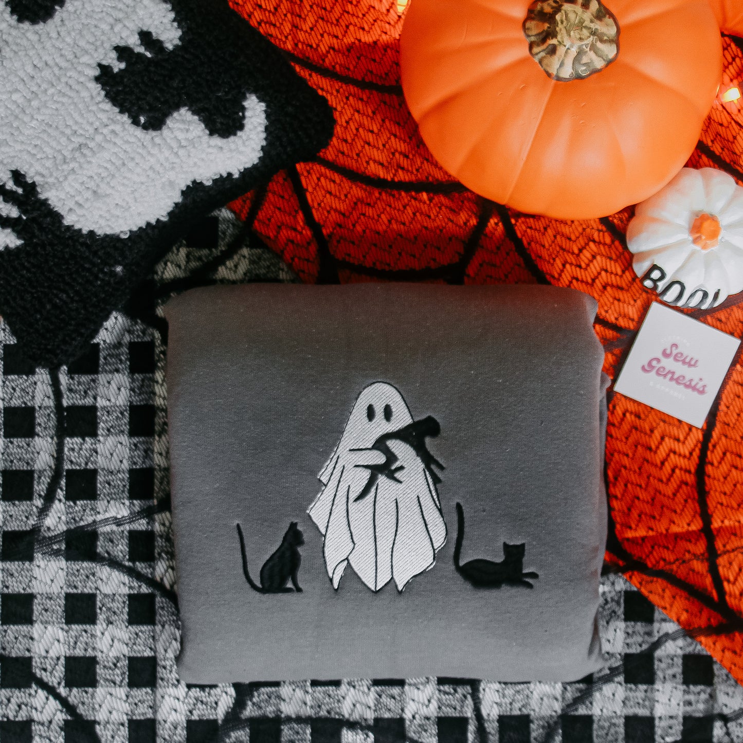 Cat Lover Ghost Embroidered Crewneck