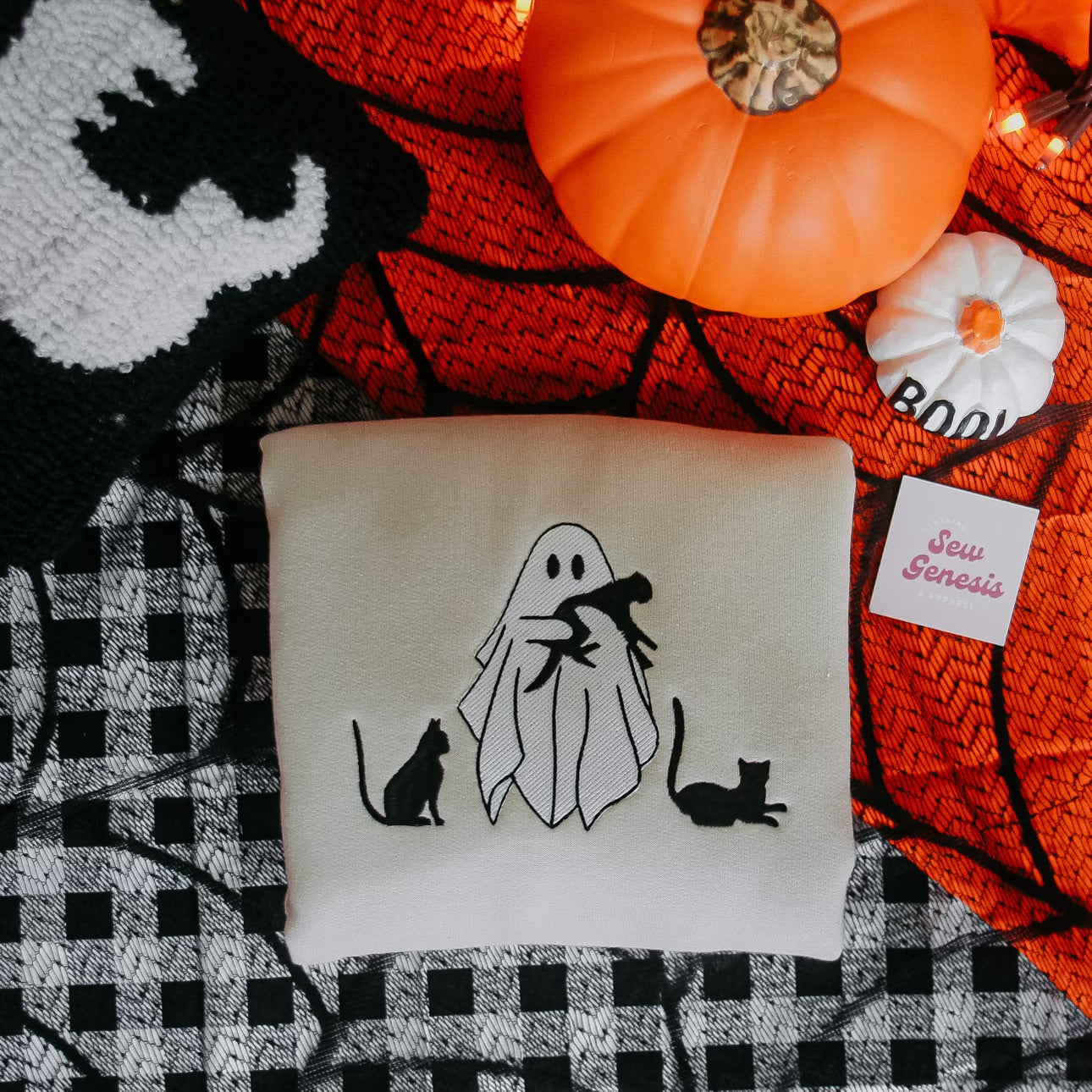 Cat Lover Ghost Embroidered Crewneck