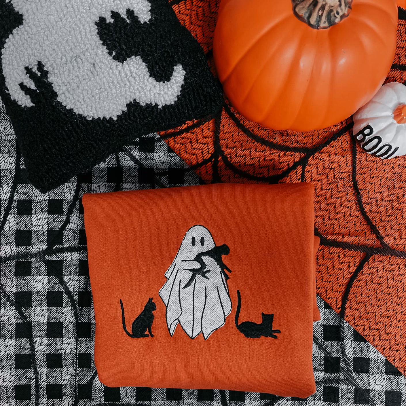 Cat Lover Ghost Embroidered Crewneck