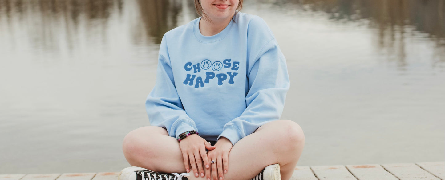 "Choose Happy" Embroidered Crewneck