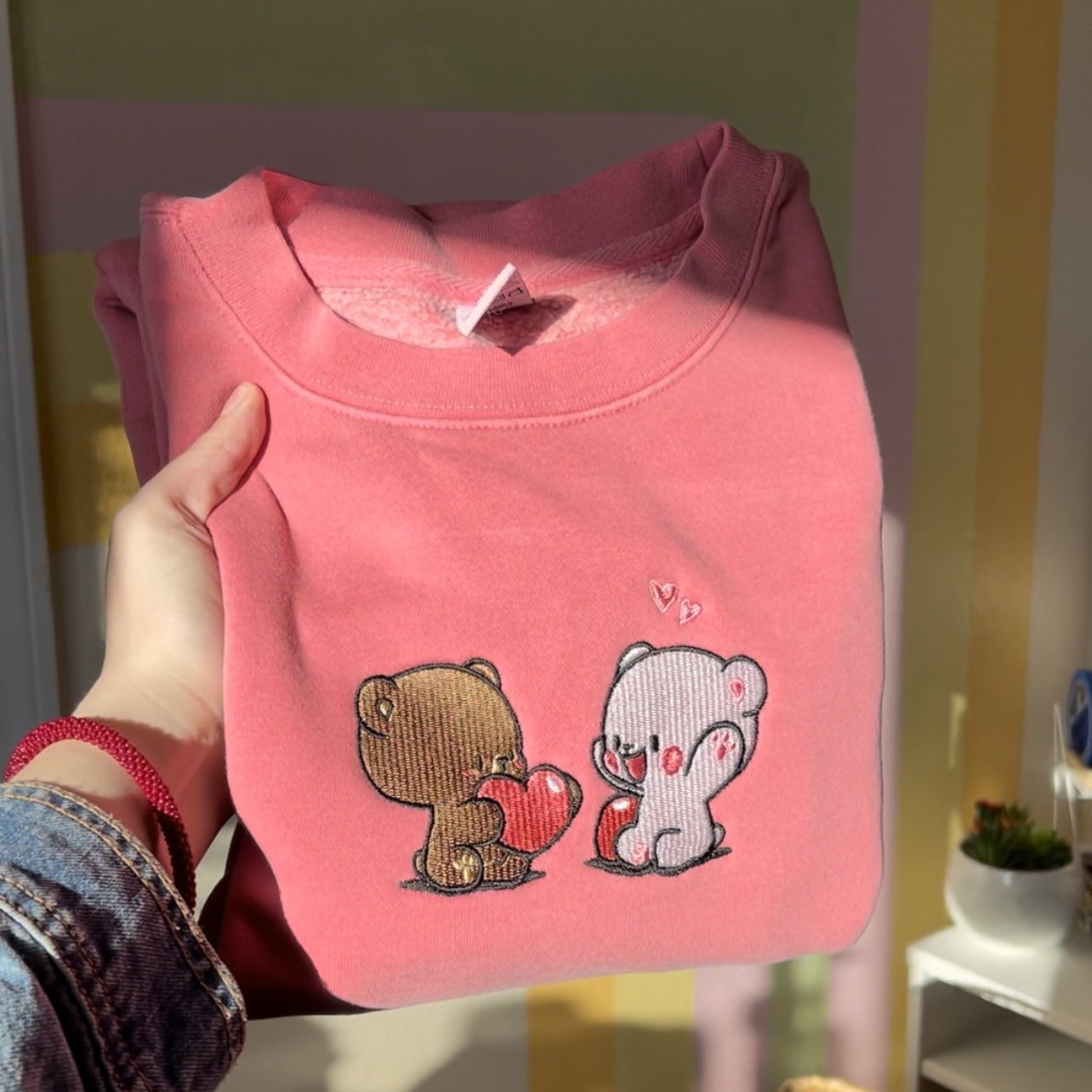 "Cute Bear" Valentine Embroidered Crewneck