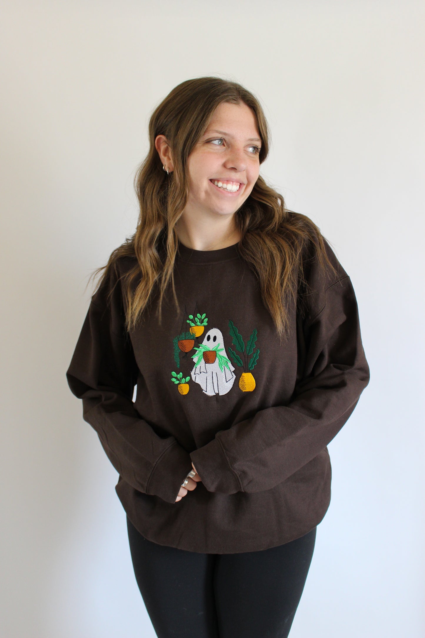 Plant Lover Ghost Embroidered Crewneck