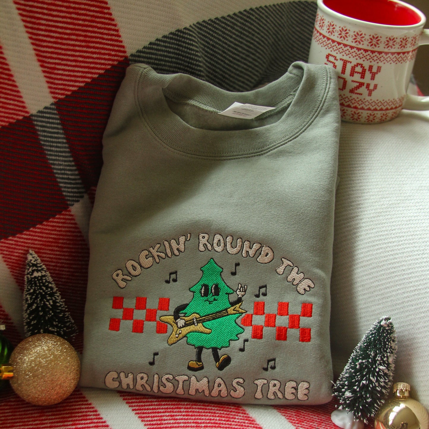 “Rockin’ Round The Christmas Tree Embroidered Crewneck