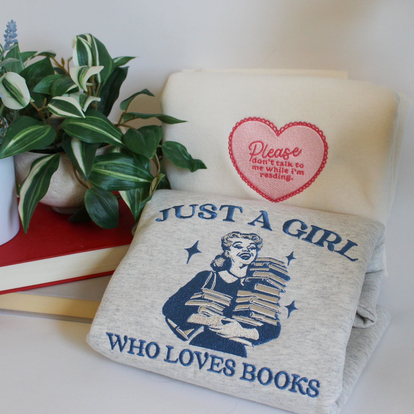 "Just A Girl Who Loves Books" Embroidered Crewneck