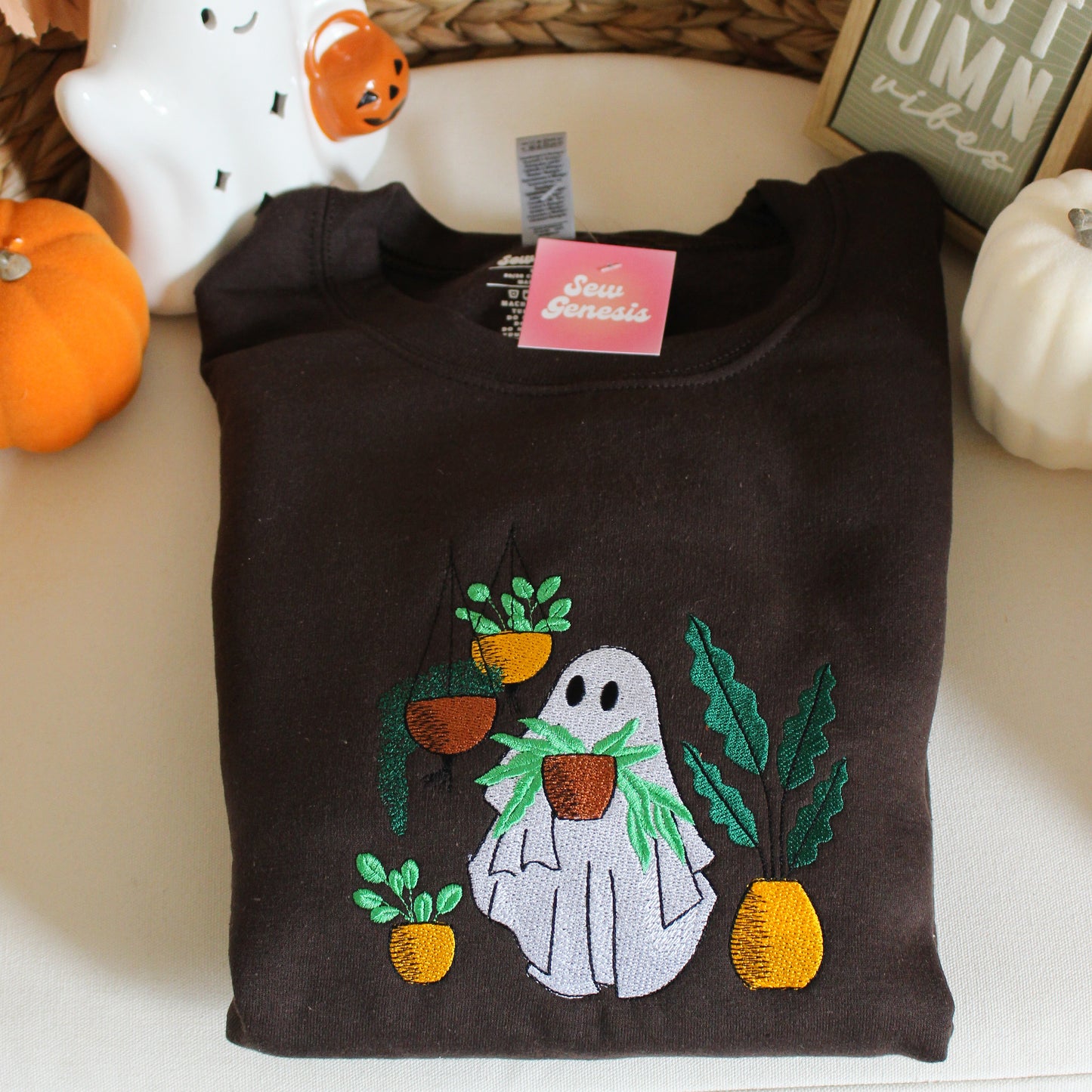 Plant Lover Ghost Embroidered Crewneck