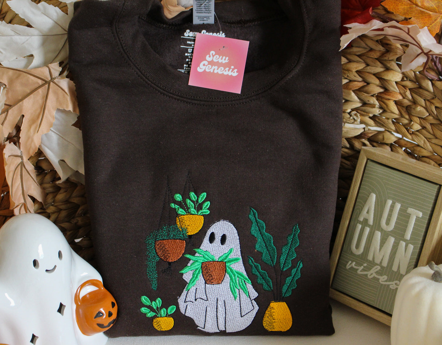 Plant Lover Ghost Embroidered Crewneck