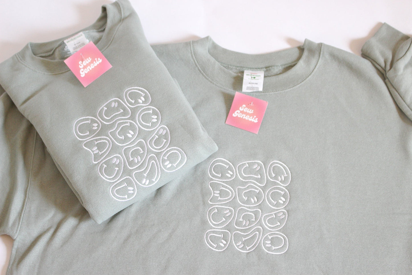 "Happy Faces" Embroidered Crewneck