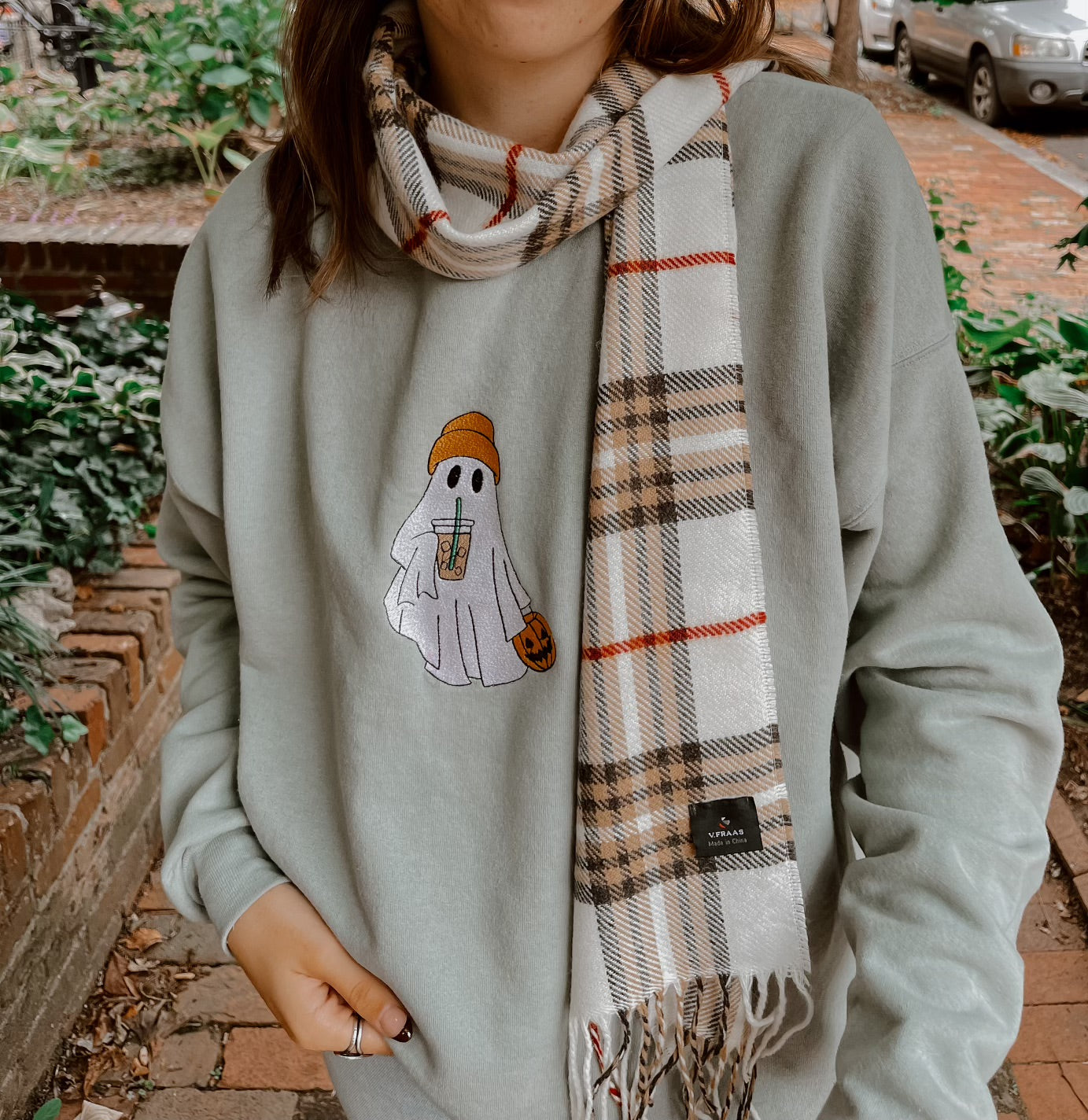 Coffee Lover Ghost Embroidered Crewneck