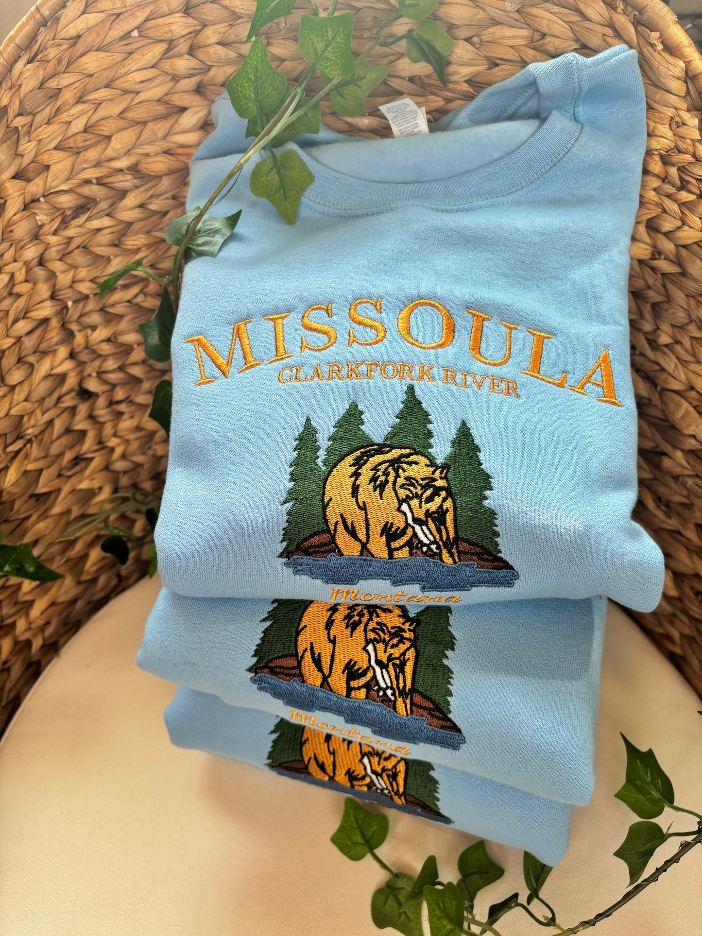 "Clark Fork River, Missoula" Embroidered Crewneck