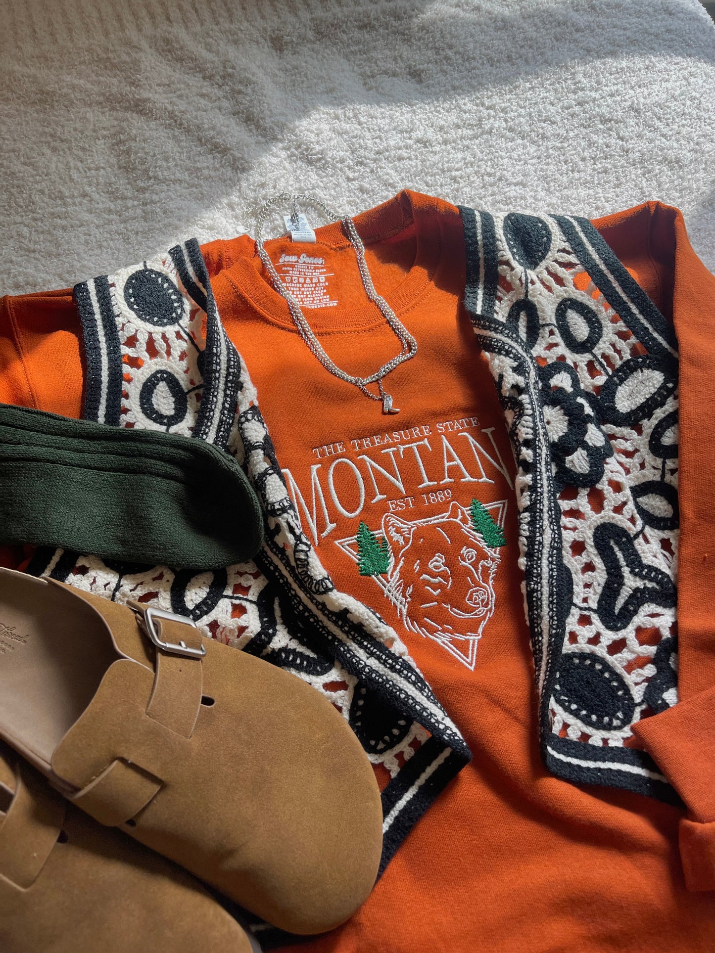 Montana Burnt Orange Embroidered Crewneck