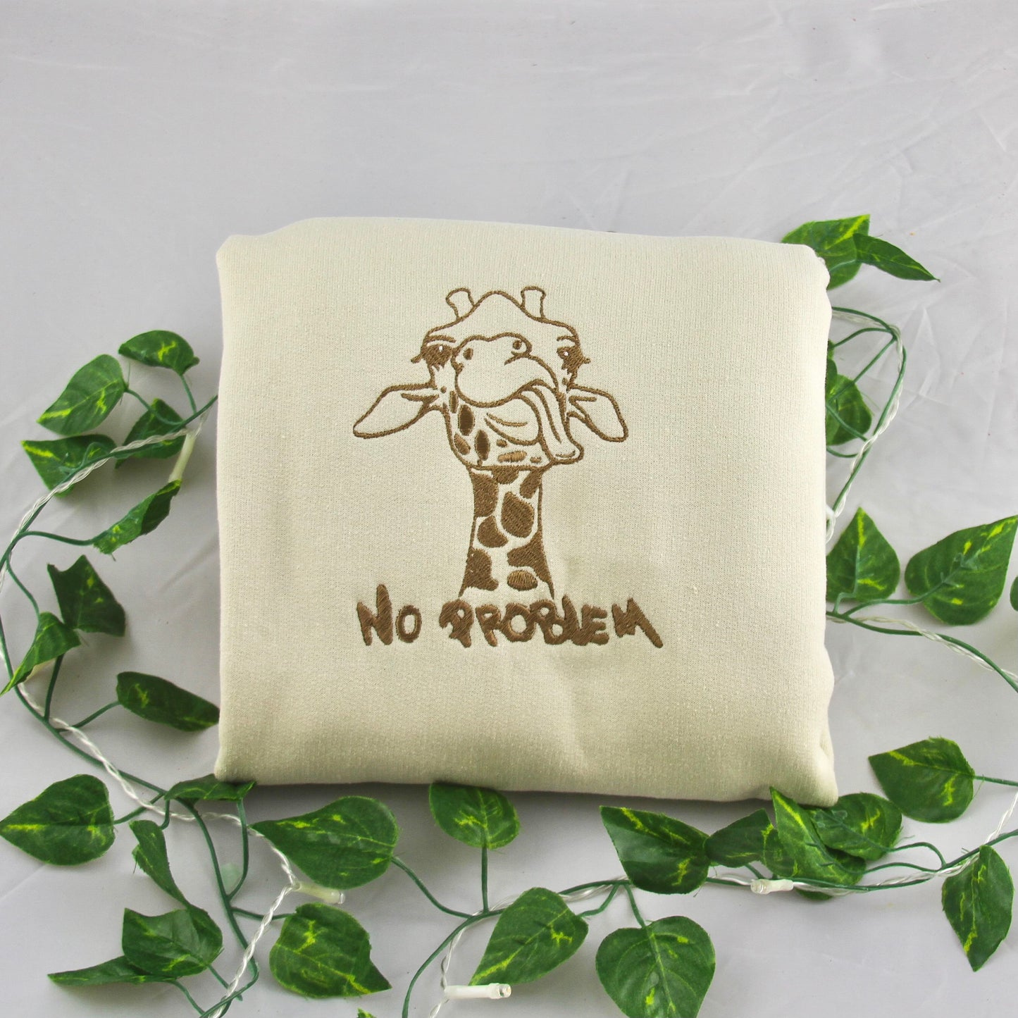 No Problem Giraffe Embroidered Crewneck