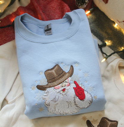 Vintage Cowboy Santa Clause Embroidered Crewneck