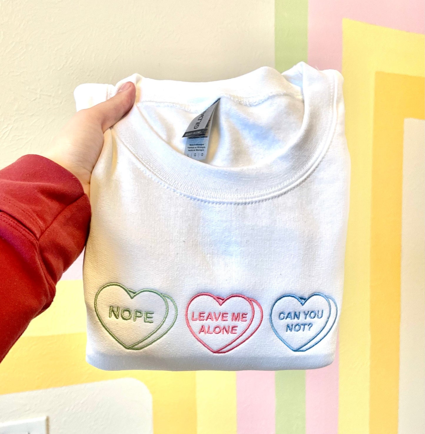 "Candy Hearts" Embroidered Crewneck
