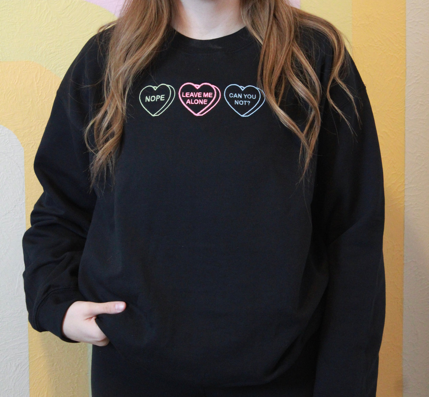 "Candy Hearts" Embroidered Crewneck