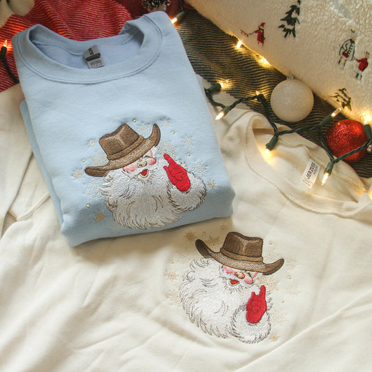 Vintage Cowboy Santa Clause Embroidered Crewneck