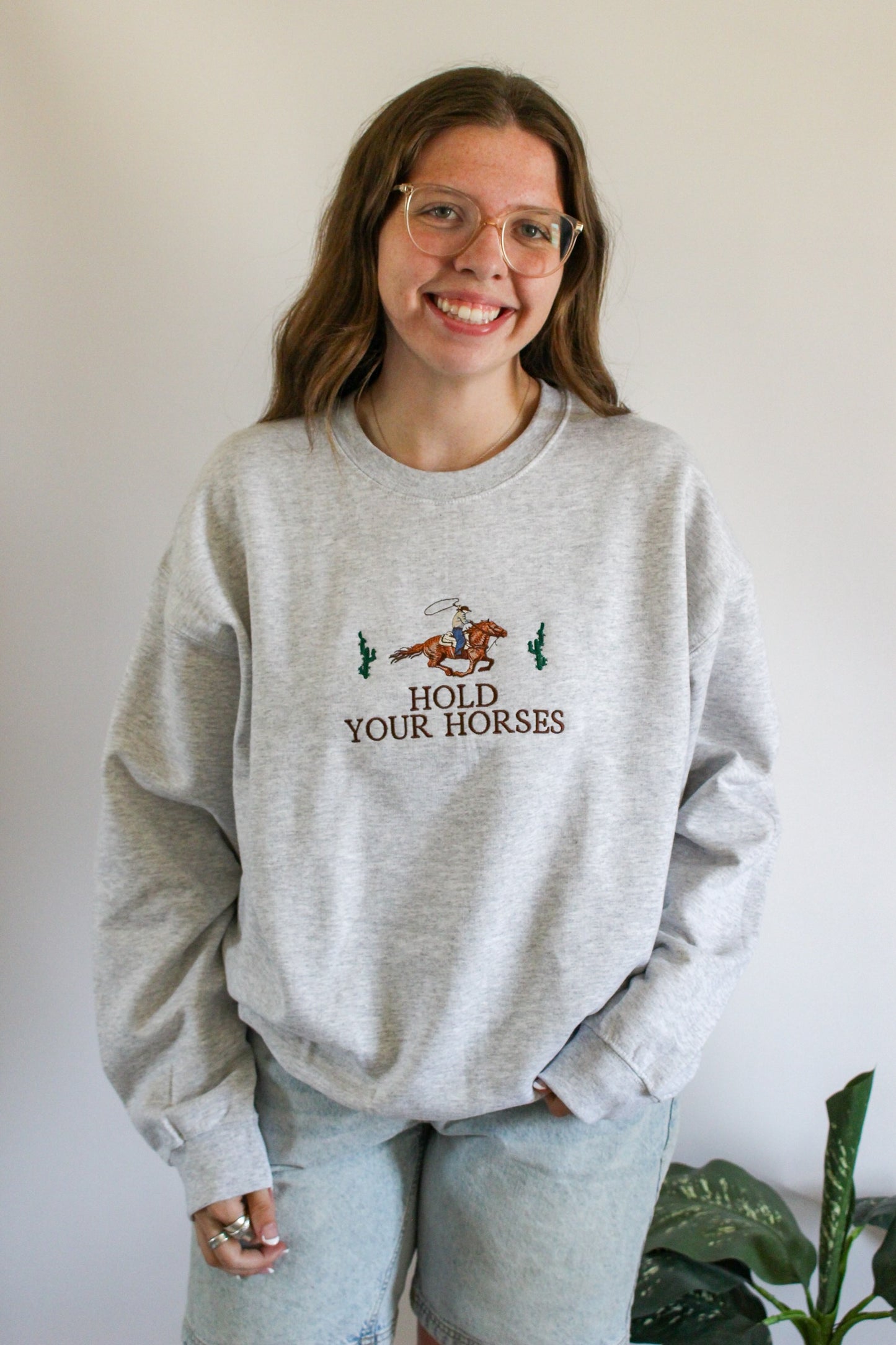 Hold Your Horses Embroidered Crewneck