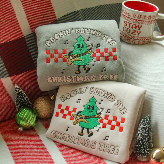 “Rockin’ Round The Christmas Tree Embroidered Crewneck