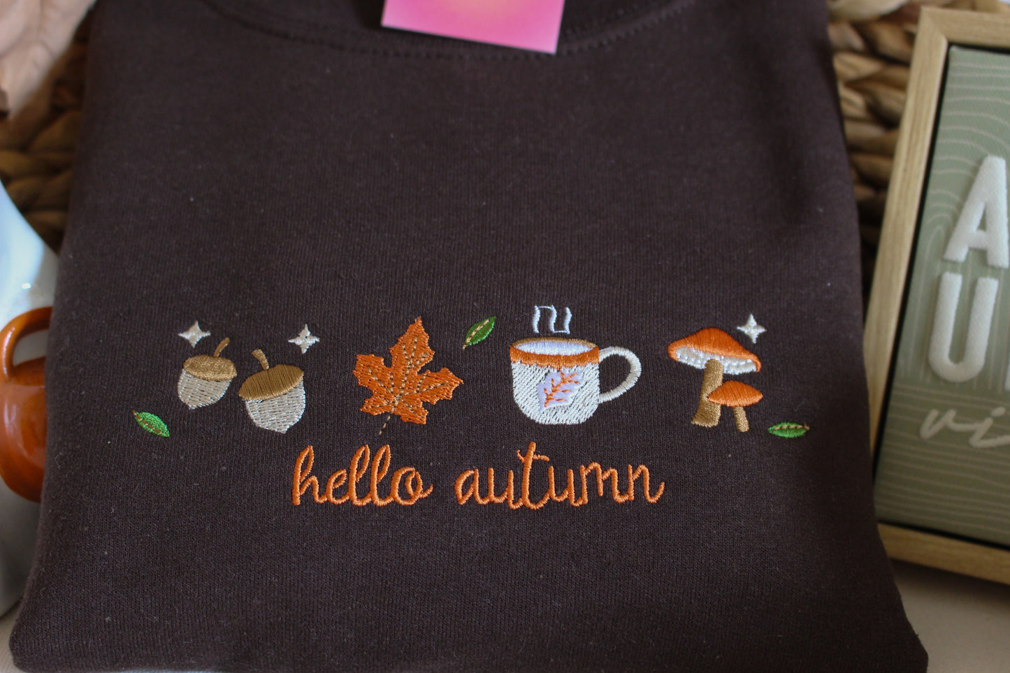 Hello Autum Embroidered Crewneck