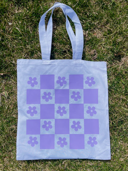 "Checkered Flower" Tote Bag